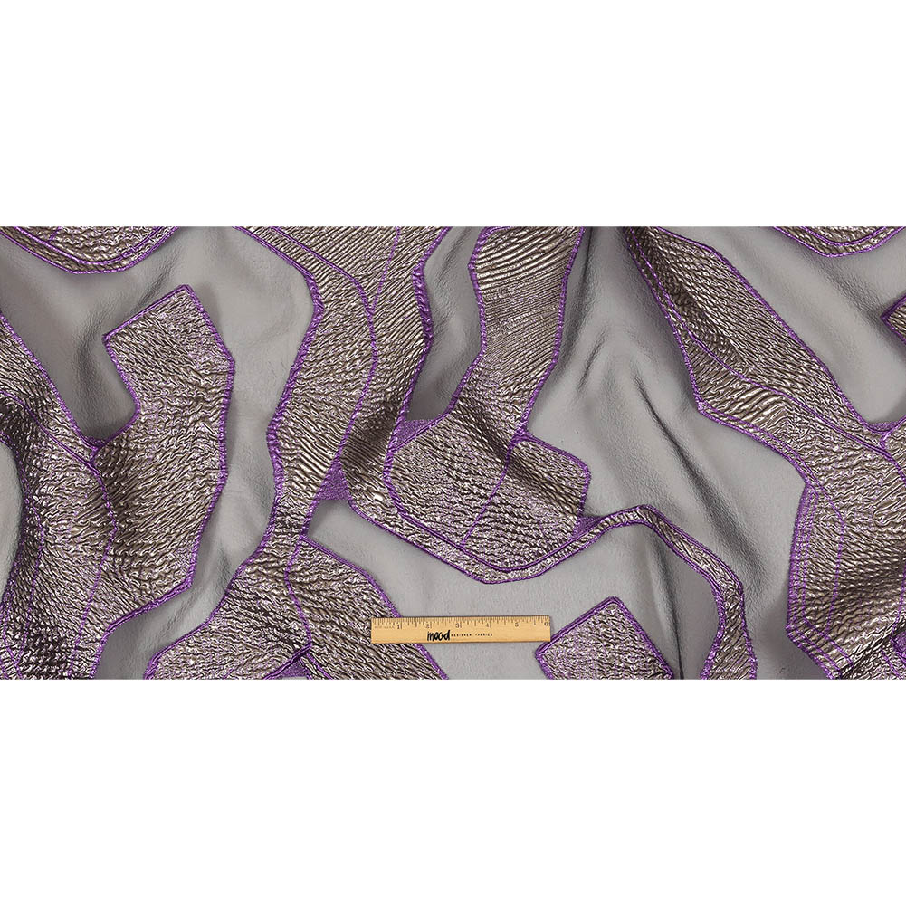 Metallic Silver and Purple Abstract Luxury Burnout Brocade