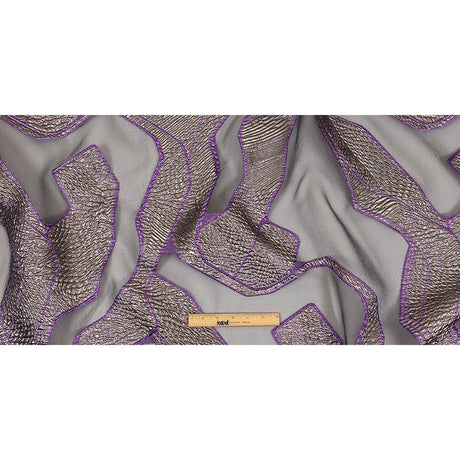 Metallic Silver and Purple Abstract Luxury Burnout Brocade