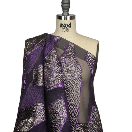 Metallic Silver and Purple Abstract Luxury Burnout Brocade