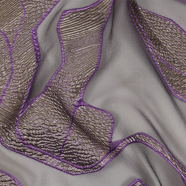 Metallic Silver and Purple Abstract Luxury Burnout Brocade