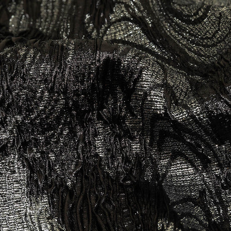 Metallic Silver and Black Wood Grain Luxury Plisse Brocade