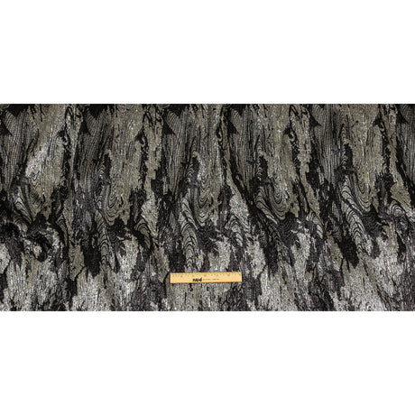 Metallic Silver and Black Wood Grain Luxury Plisse Brocade