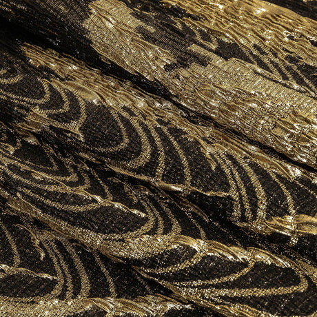 Metallic Gold and Black Wood Grain Luxury Plisse Brocade