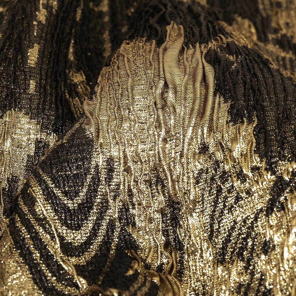 Metallic Gold and Black Wood Grain Luxury Plisse Brocade
