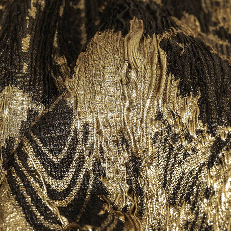 Metallic Gold and Black Wood Grain Luxury Plisse Brocade