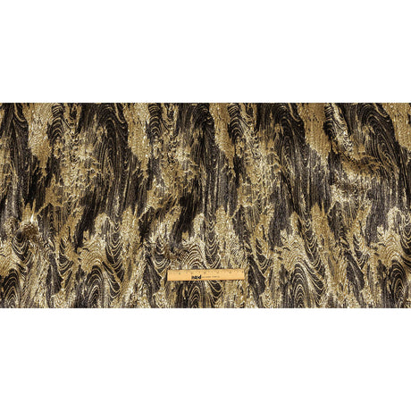 Metallic Gold and Black Wood Grain Luxury Plisse Brocade