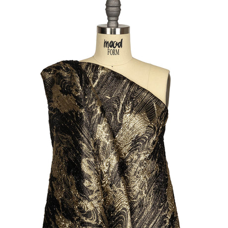 Metallic Gold and Black Wood Grain Luxury Plisse Brocade