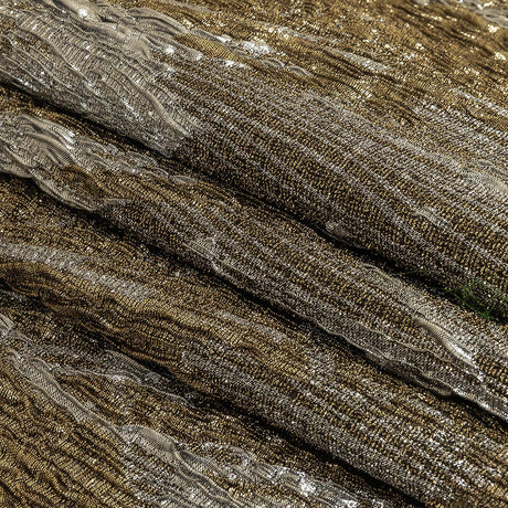Metallic Silver and Gold Wood Grain Luxury Plisse Brocade