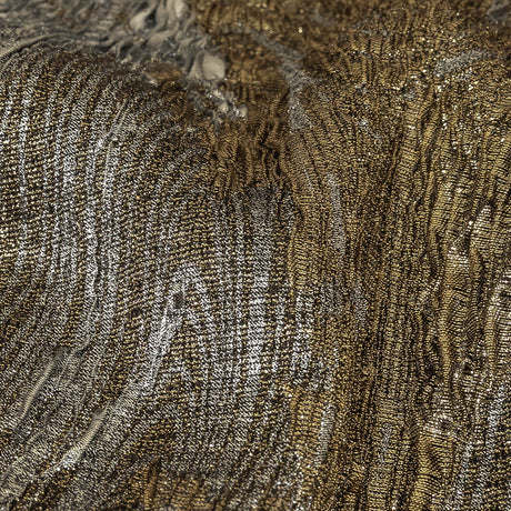 Metallic Silver and Gold Wood Grain Luxury Plisse Brocade