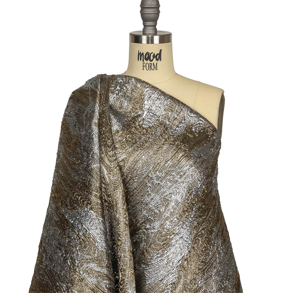 Metallic Silver and Gold Wood Grain Luxury Plisse Brocade