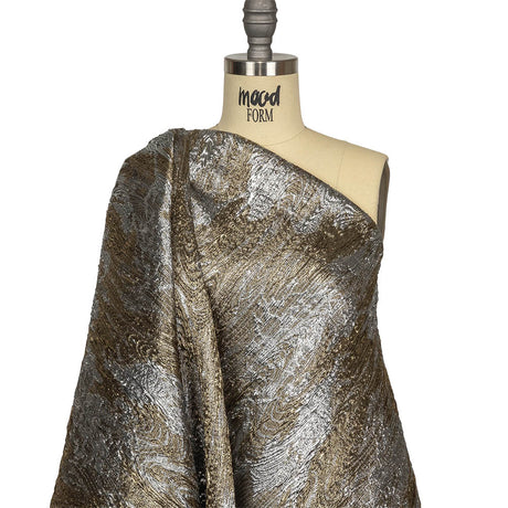Metallic Silver and Gold Wood Grain Luxury Plisse Brocade
