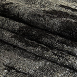 Metallic Silver and Black Abstract Luxury Plisse Brocade