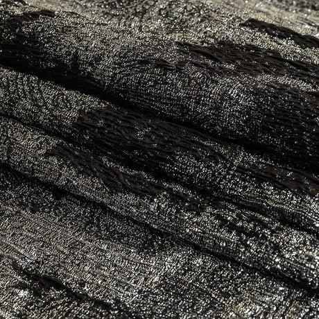 Metallic Silver and Black Abstract Luxury Plisse Brocade