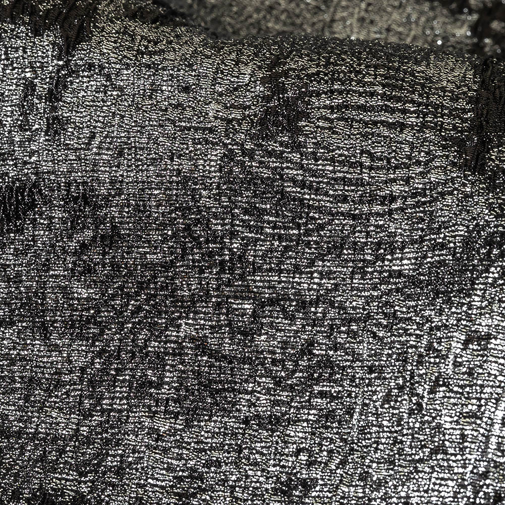 Metallic Silver and Black Abstract Luxury Plisse Brocade