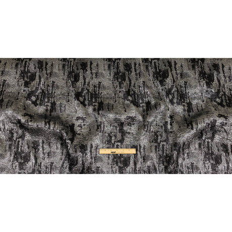Metallic Silver and Black Abstract Luxury Plisse Brocade