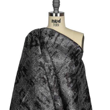 Metallic Silver and Black Abstract Luxury Plisse Brocade