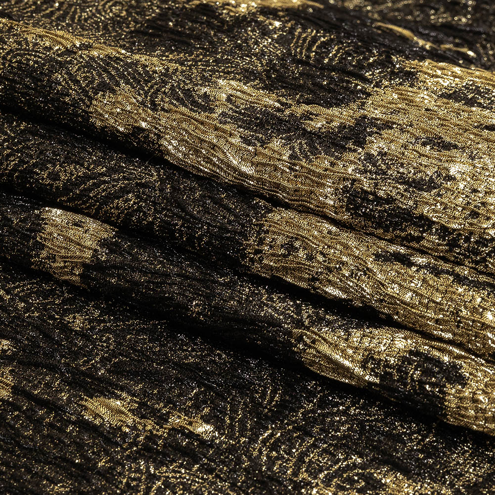 Metallic Gold and Black Abstract Luxury Plisse Brocade