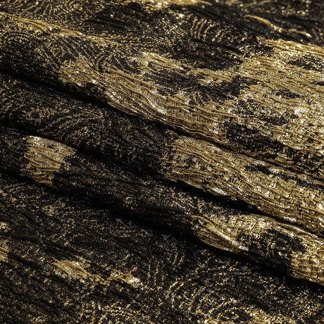 Metallic Gold and Black Abstract Luxury Plisse Brocade