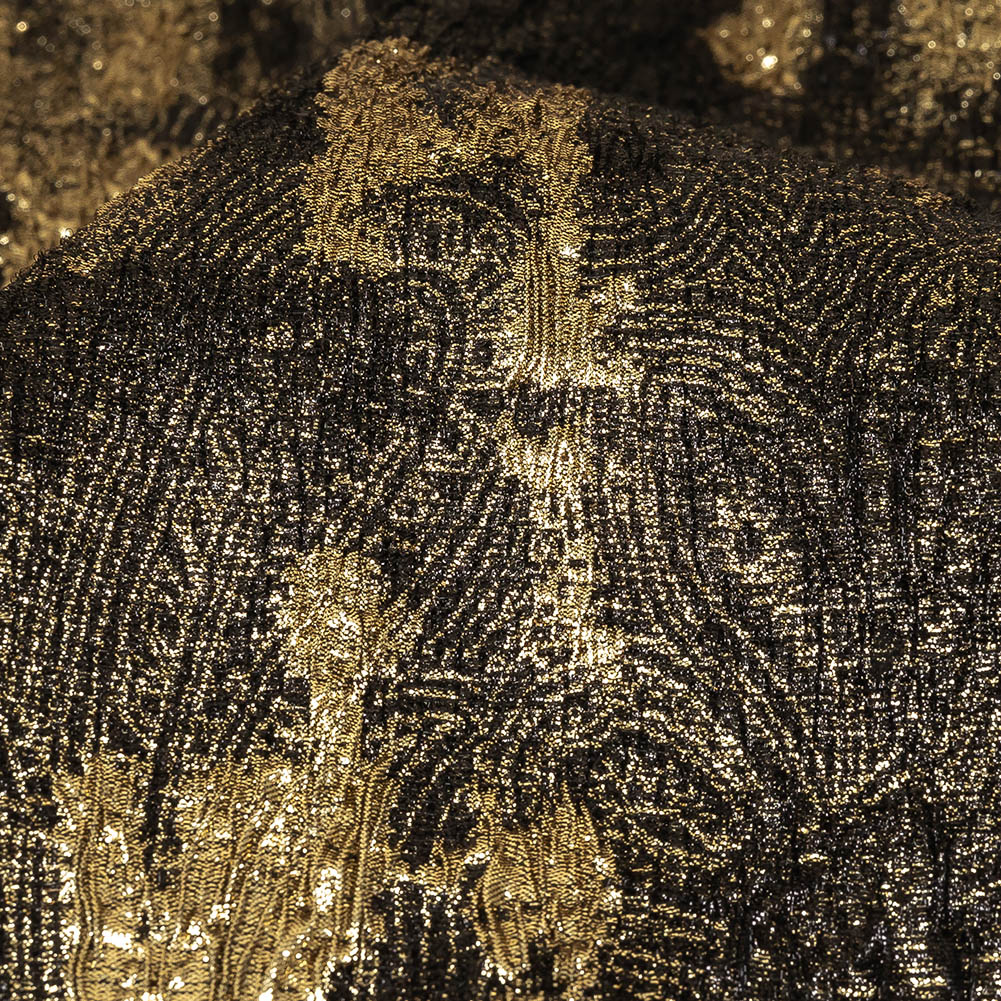 Metallic Gold and Black Abstract Luxury Plisse Brocade