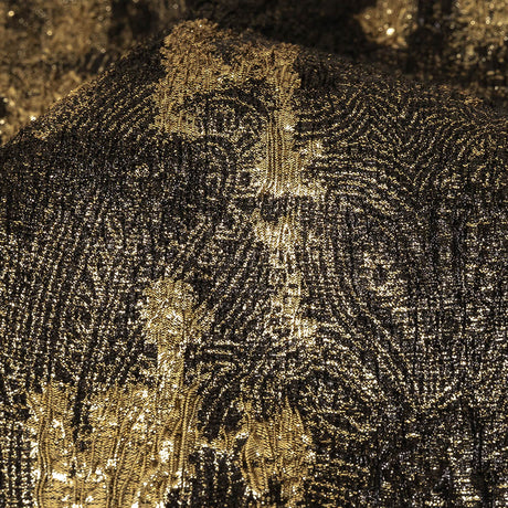Metallic Gold and Black Abstract Luxury Plisse Brocade