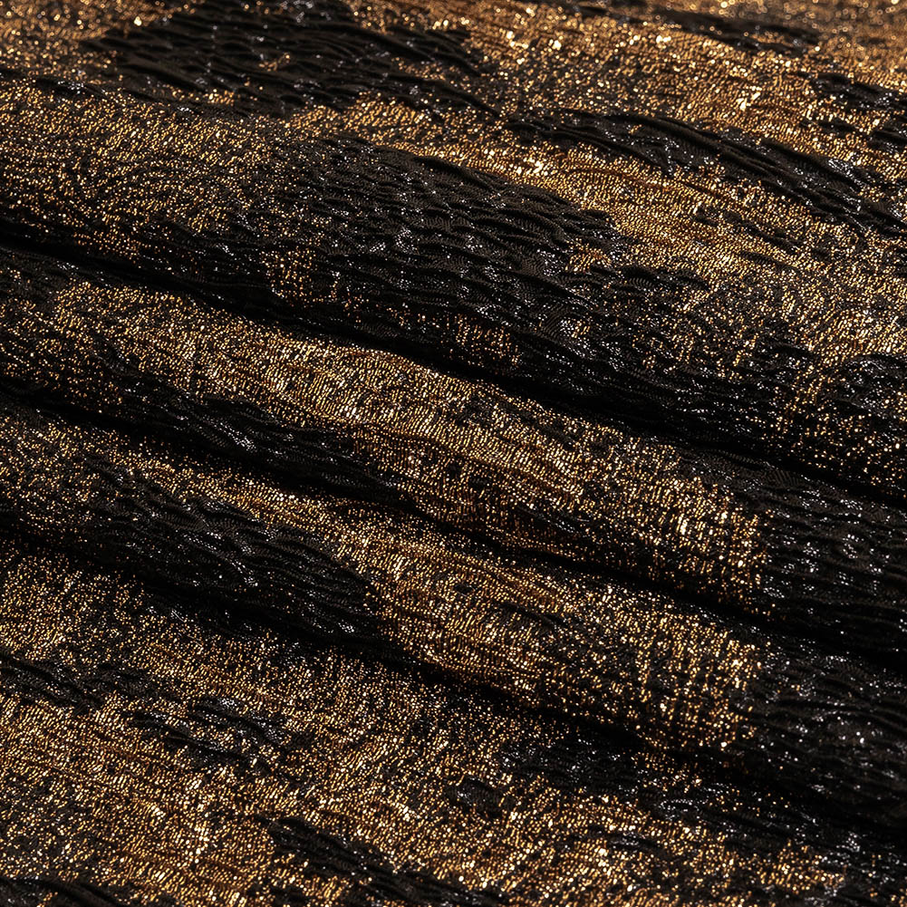 Metallic Bronze and Black Abstract Luxury Plisse Brocade