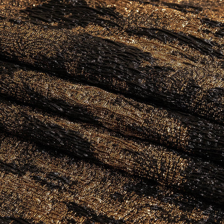 Metallic Bronze and Black Abstract Luxury Plisse Brocade