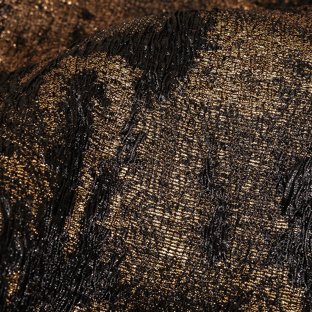 Metallic Bronze and Black Abstract Luxury Plisse Brocade