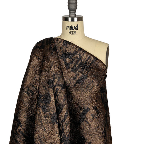 Metallic Bronze and Black Abstract Luxury Plisse Brocade