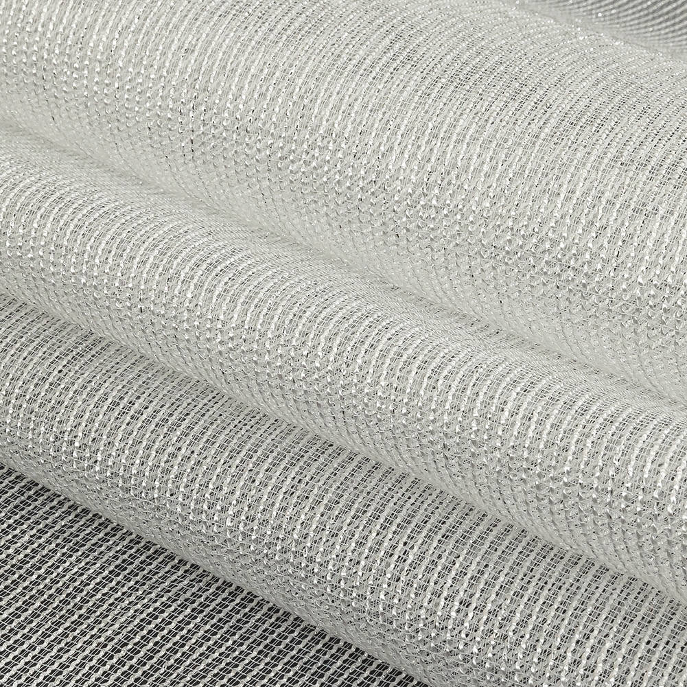 Metallic Silver and White Textural Stripes Luxe Novelty Mesh
