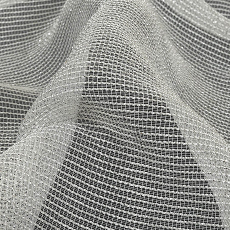 Metallic Silver and White Textural Stripes Luxe Novelty Mesh