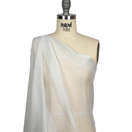 Metallic Silver and White Textural Stripes Luxe Novelty Mesh