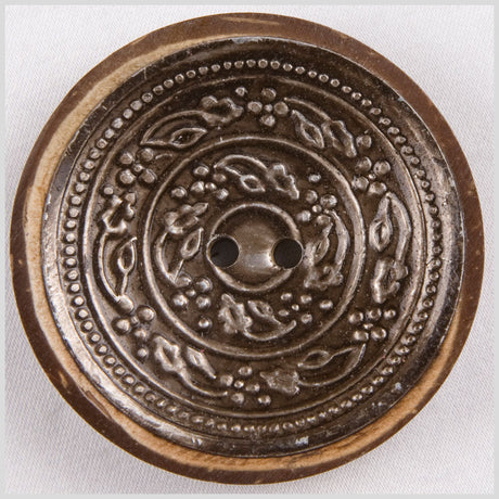 Natural and Gunmetal Foiled 2-Hole Coconut Button - 70L/44.5mm