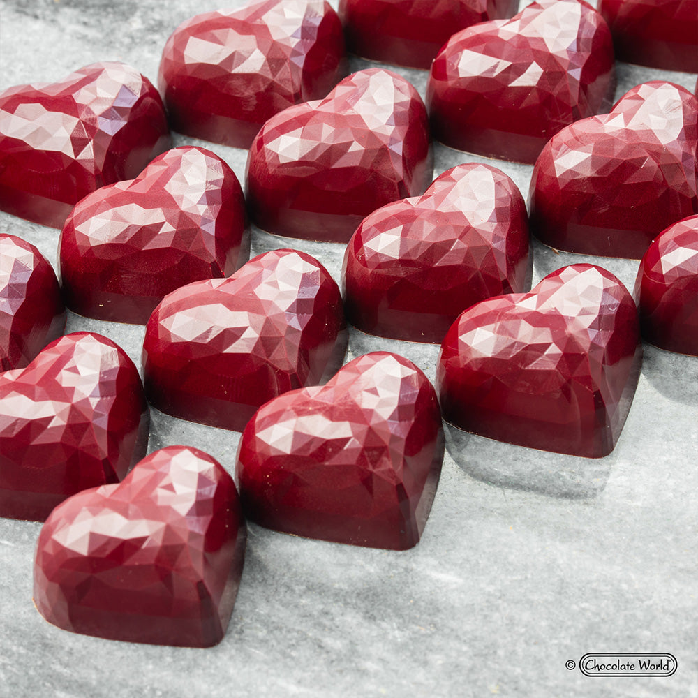 Chocolate World Polycarbonate Chocolate Mold, Faceted Heart, 21 Cavities