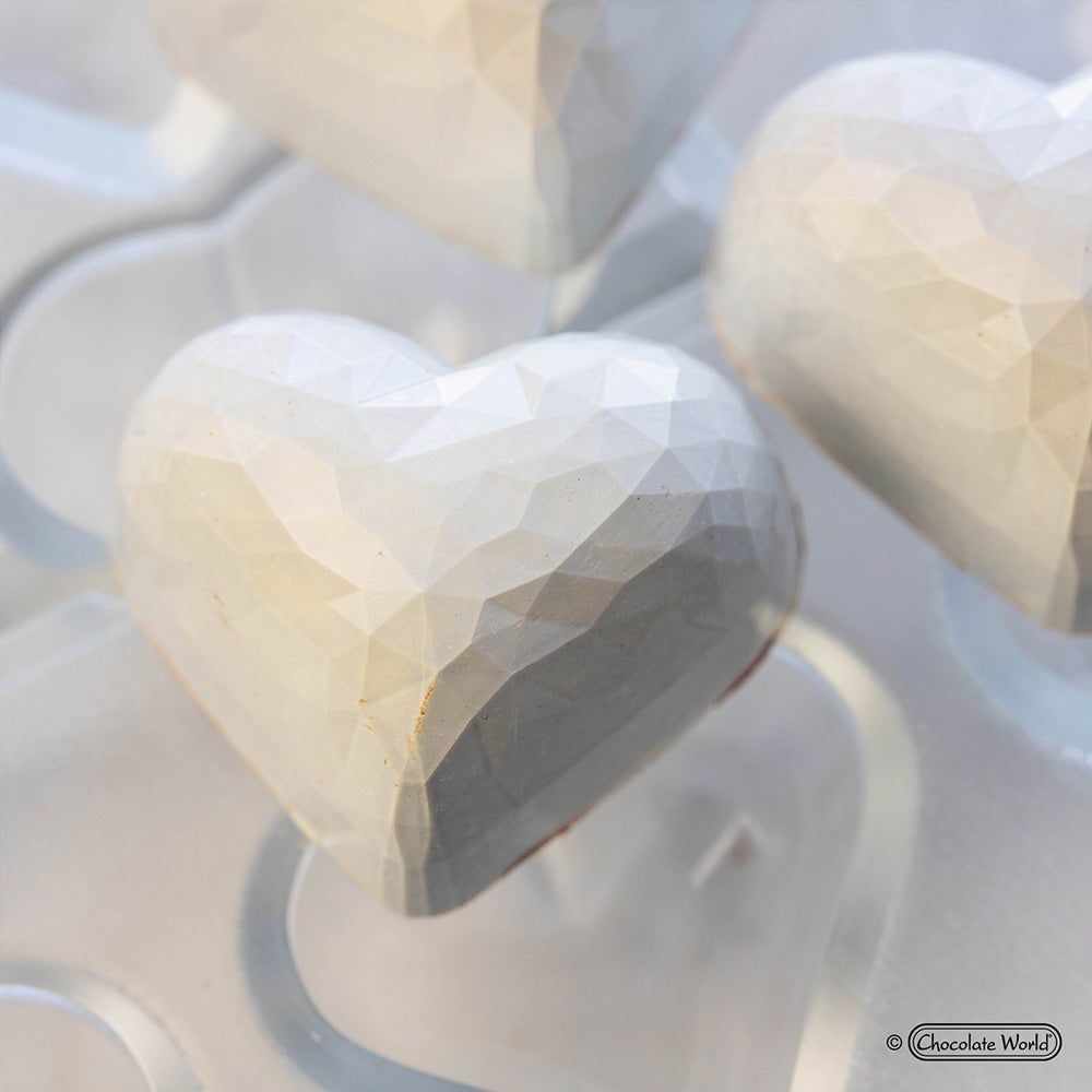 Chocolate World Polycarbonate Chocolate Mold, Faceted Heart, 21 Cavities