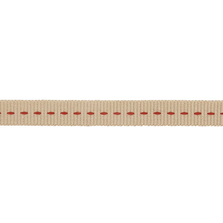 Tan Grosgrain Ribbon with Red Stitching Detail - 0.375"