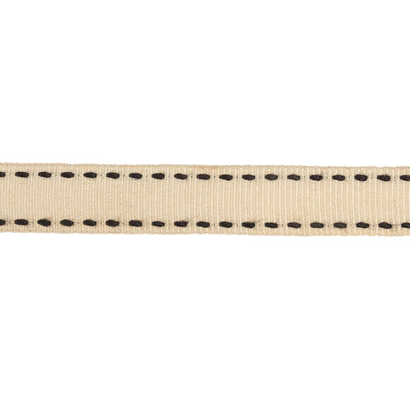 Beige Grosgrain Ribbon with Two Row Delicioso Stitching Detail - 0.5625"