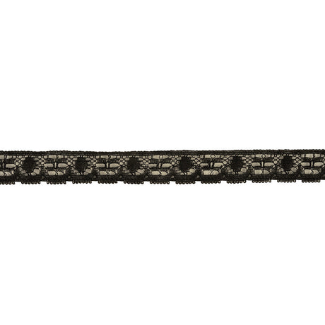 Black Abstracted Floral Cotton Blend Lace Trim - 0.75"