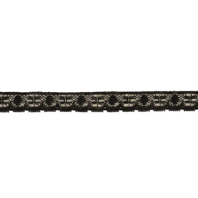 Black Abstracted Floral Cotton Blend Lace Trim - 0.75"