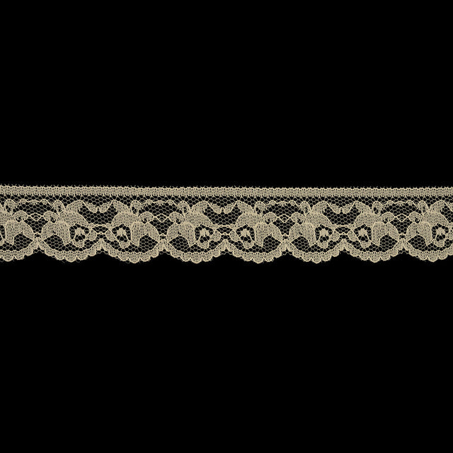 Tofu Rose Buds Scalloped Lace Trim - 1.375"