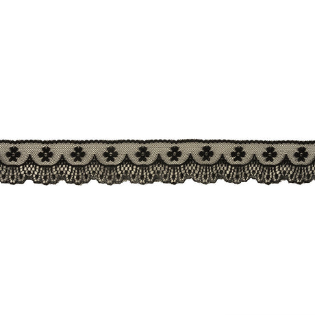 Black Flowers and Fancy Scallops Lace Trim - 1.625"