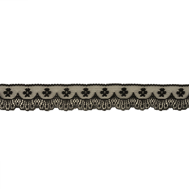 Black Flowers and Fancy Scallops Lace Trim - 1.625"
