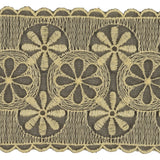 Pistachio Shell and Black Circles and Flowers Embroidered Mesh Lace Trim with Scalloped Borders - 4.25"