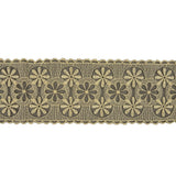 Pistachio Shell and Black Circles and Flowers Embroidered Mesh Lace Trim with Scalloped Borders - 4.25"
