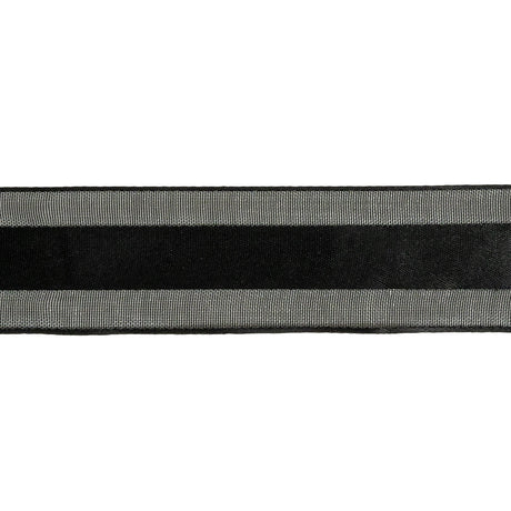 Black Double Faced Satin Ribbon with Sheer Woven Borders - 0.9375"