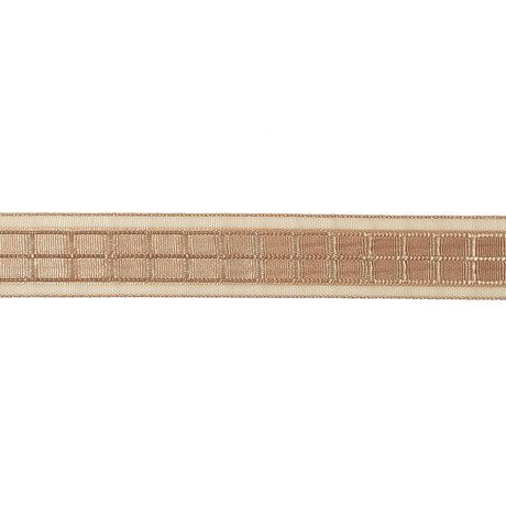 Gilded Beige Windowpane Checks and Sheer Borders Woven Ribbon - 0.625"