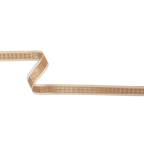 Gilded Beige Windowpane Checks and Sheer Borders Woven Ribbon - 0.625"