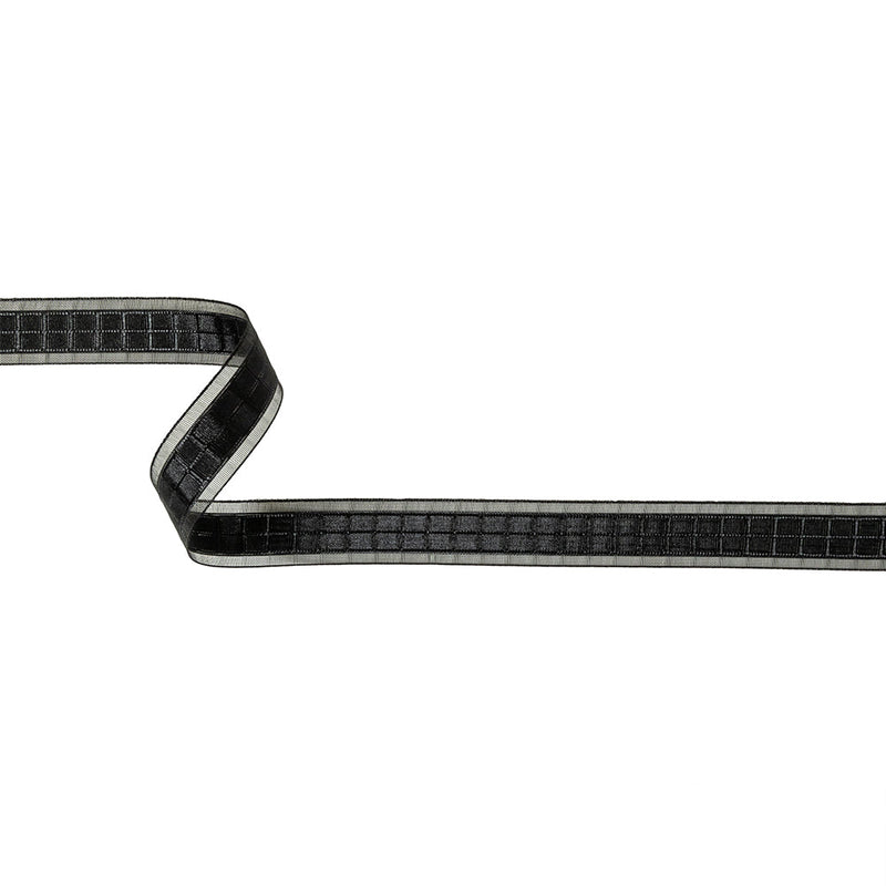 Caviar Windowpane Checks and Sheer Borders Woven Ribbon - 0.625"