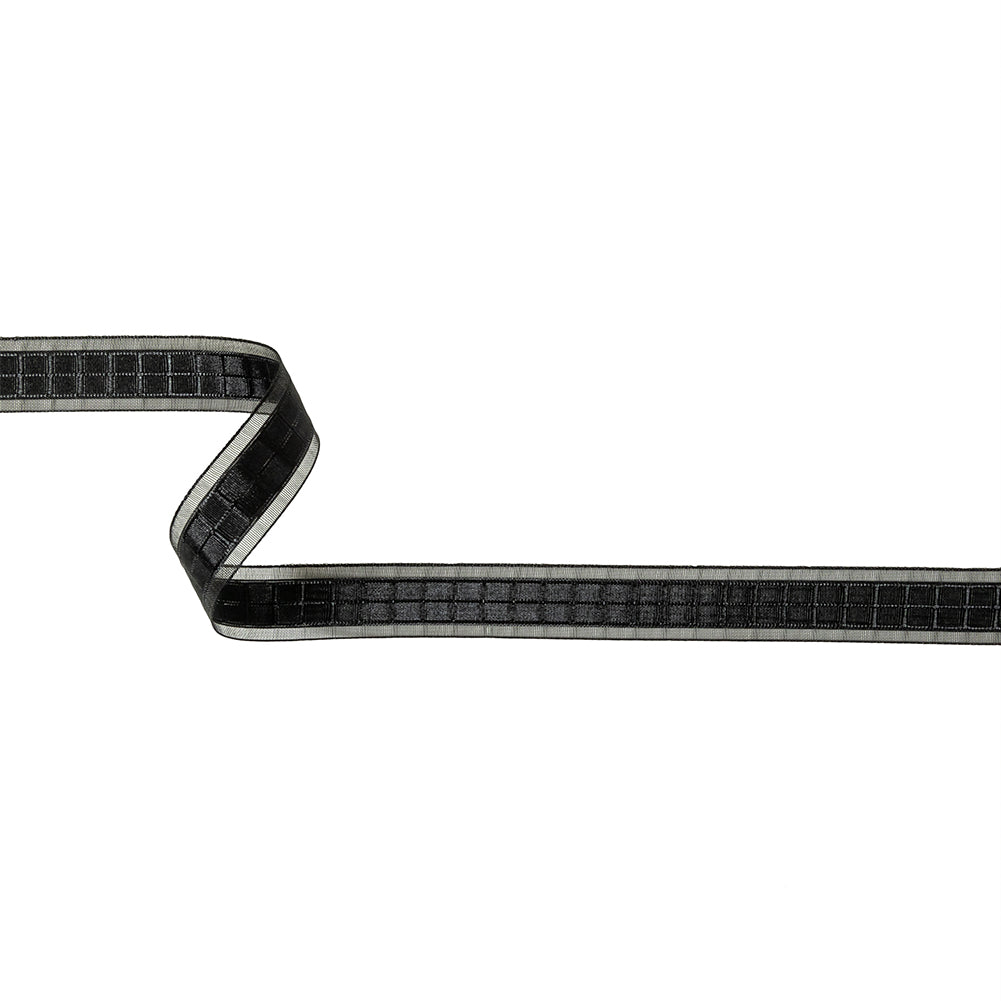 Caviar Windowpane Checks and Sheer Borders Woven Ribbon - 0.625"