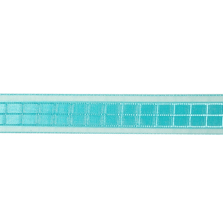 Turquoise Windowpane Checks and Sheer Borders Woven Ribbon - 0.625"