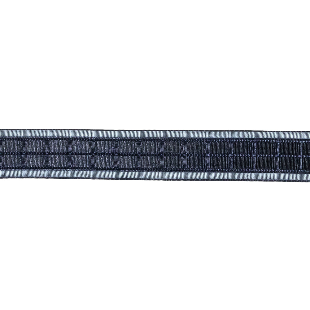 Evening Blue Windowpane Checks and Sheer Borders Woven Ribbon - 0.625"